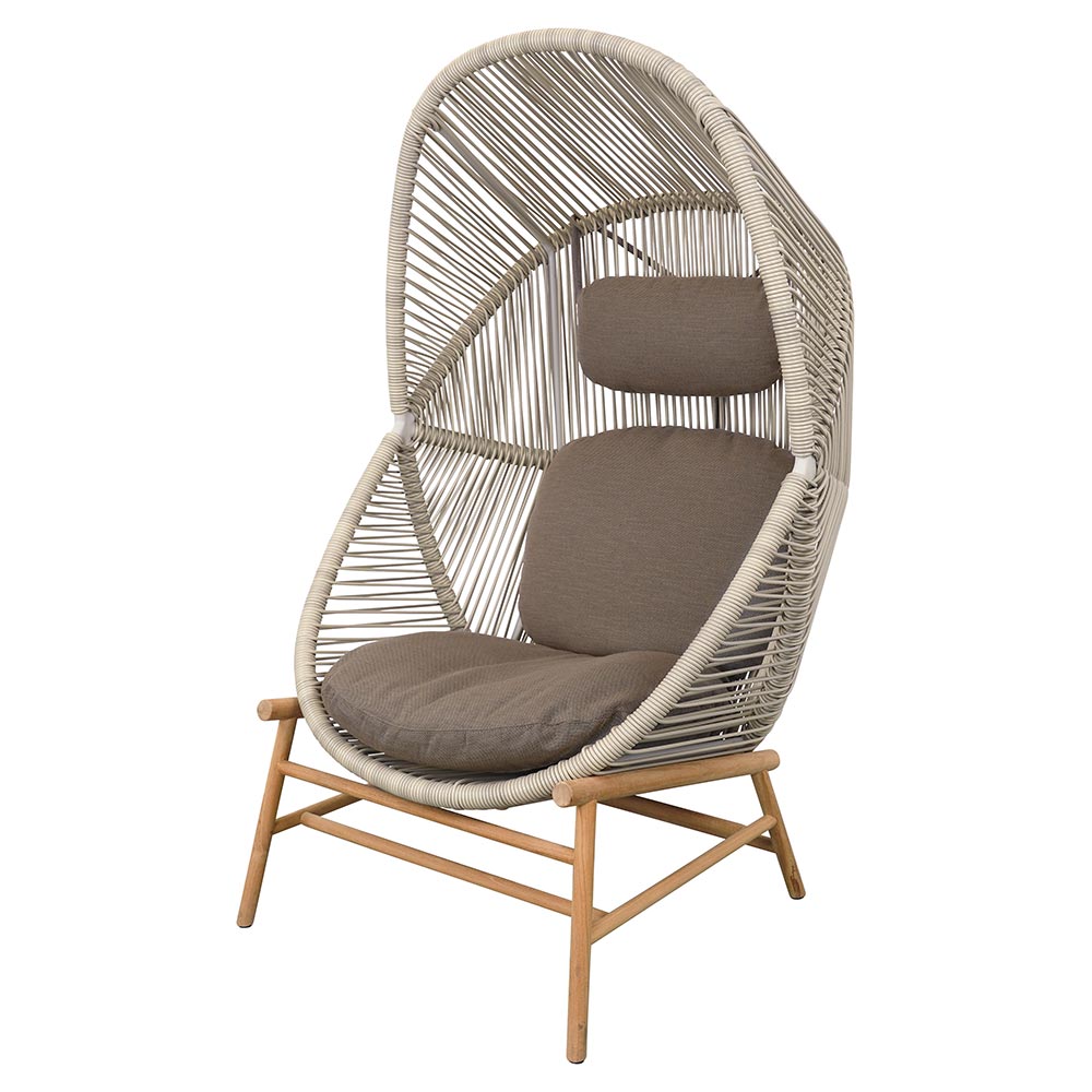 Hive Outdoor Chair - Taupe Cushions, Sand Weave Chair, Teak Base