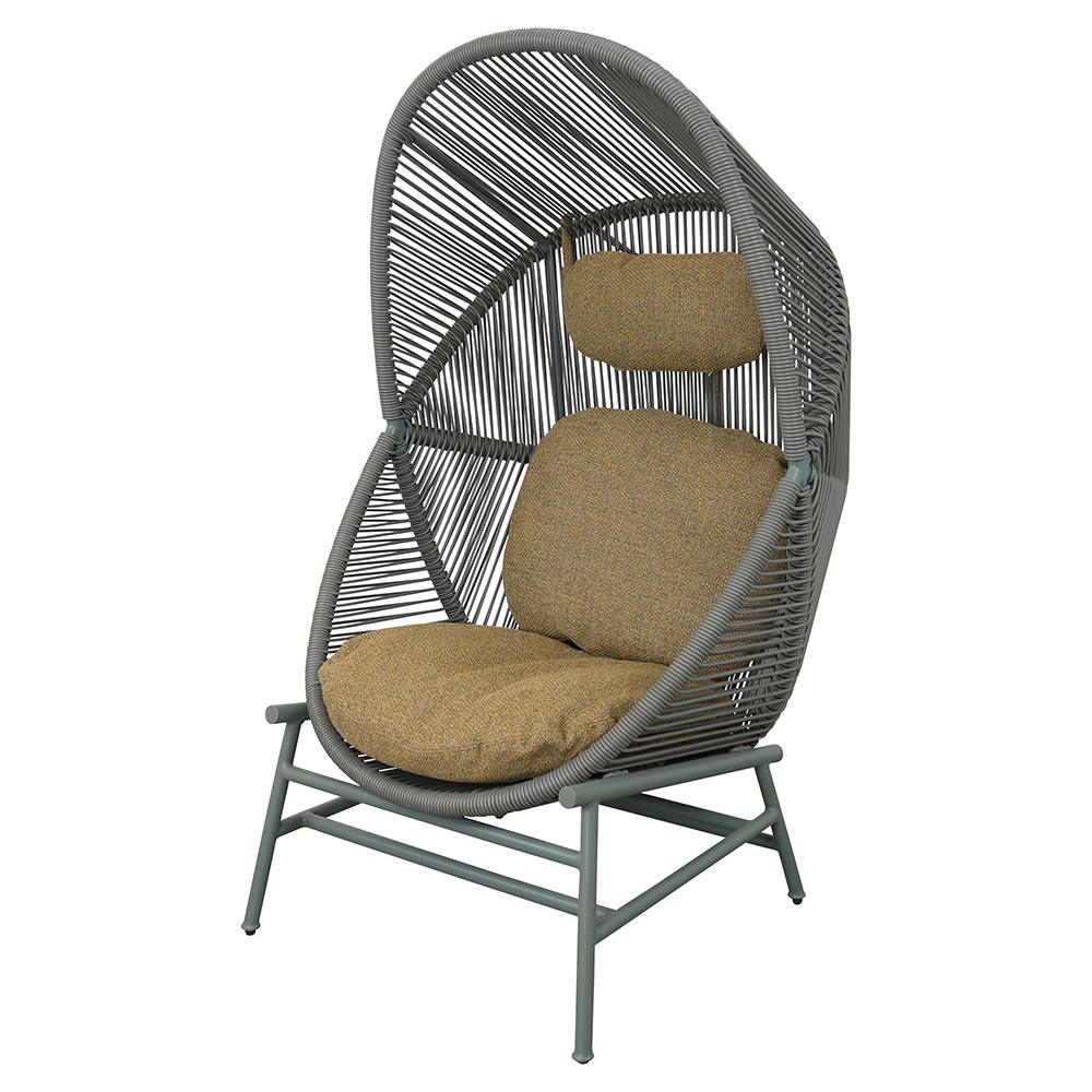 Hive Outdoor Chair - Turmeric Yellow Cushions, Dusty Green Weave Chair, Dusty Green Aluminum Base