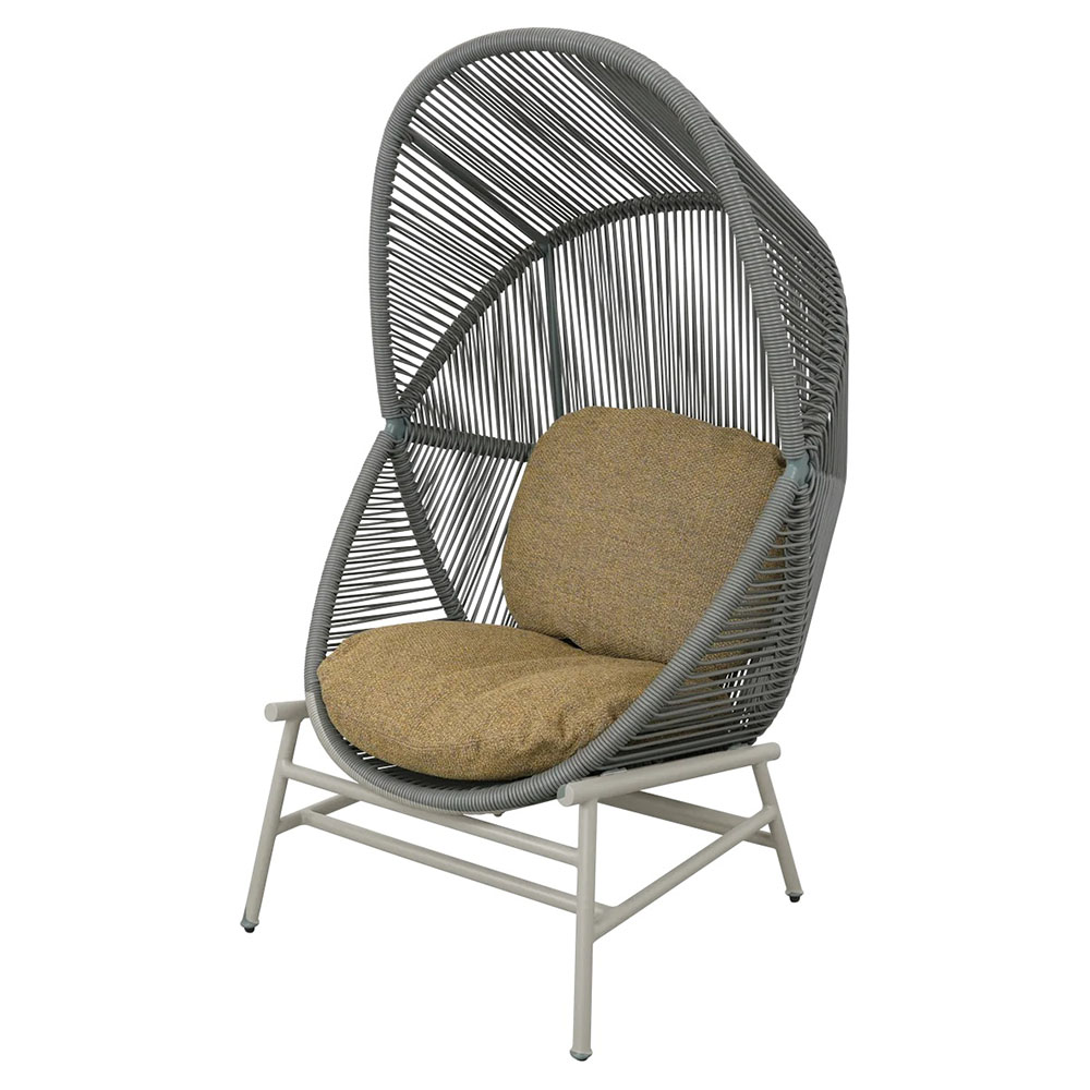 Hive Outdoor Chair - Turmeric Yellow Cushions, Dusty Green Weave Chair, Sand Aluminum Base