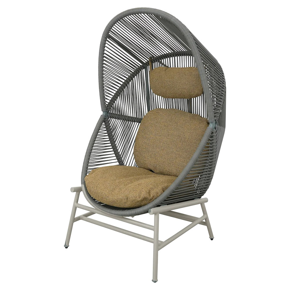 Hive Outdoor Chair - Turmeric Yellow Cushions, Dusty Green Weave Chair, Sand Aluminum Base