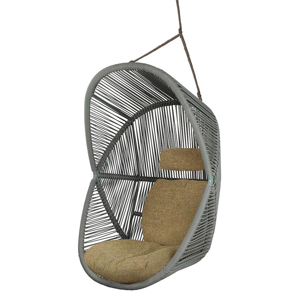 Hive Outdoor Chair - Turmeric Yellow Cushions, Dusty Green Weave Chair, Taupe Rope Suspension
