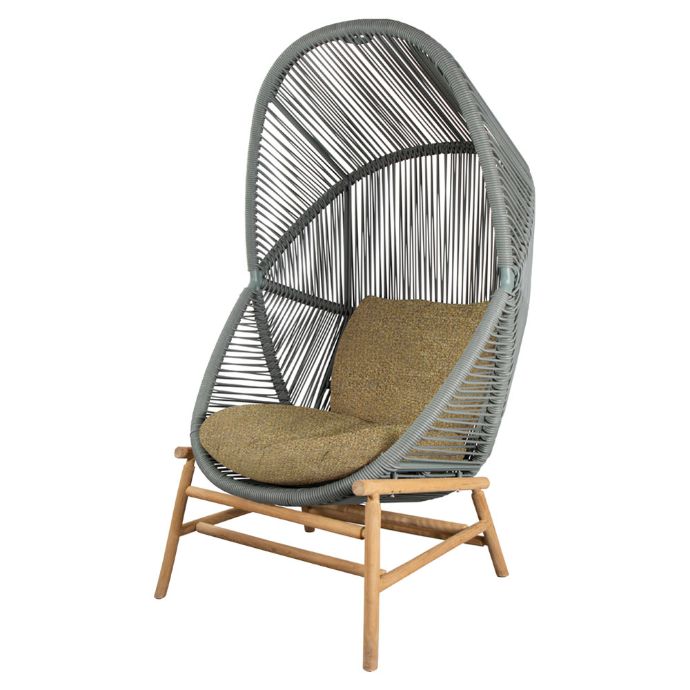 Hive Outdoor Chair - Turmeric Yellow Cushions, Dusty Green Weave Chair, Teak Base