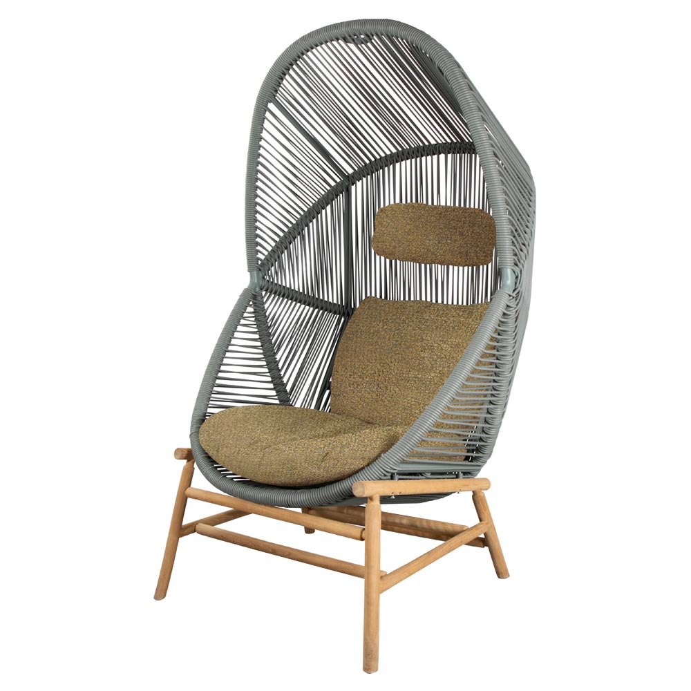 Hive Outdoor Chair - Turmeric Yellow Cushions, Dusty Green Weave Chair, Teak Base