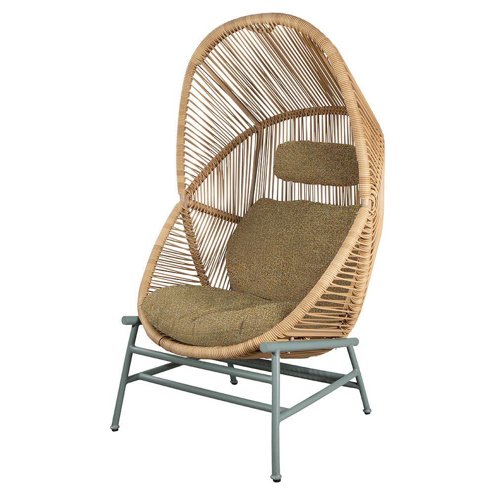 Hive Outdoor Chair - Turmeric Yellow Cushions, Natural Weave Chair, Dusty Green Aluminum Base | Rouse Home