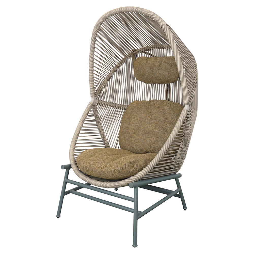 Hive Outdoor Chair - Turmeric Yellow Cushions, Sand Weave Chair, Dusty Green Aluminum Base