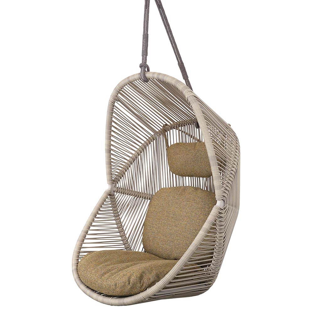 Hive Outdoor Chair - Turmeric Yellow Cushions, Sand Weave Chair, Taupe Rope Suspension