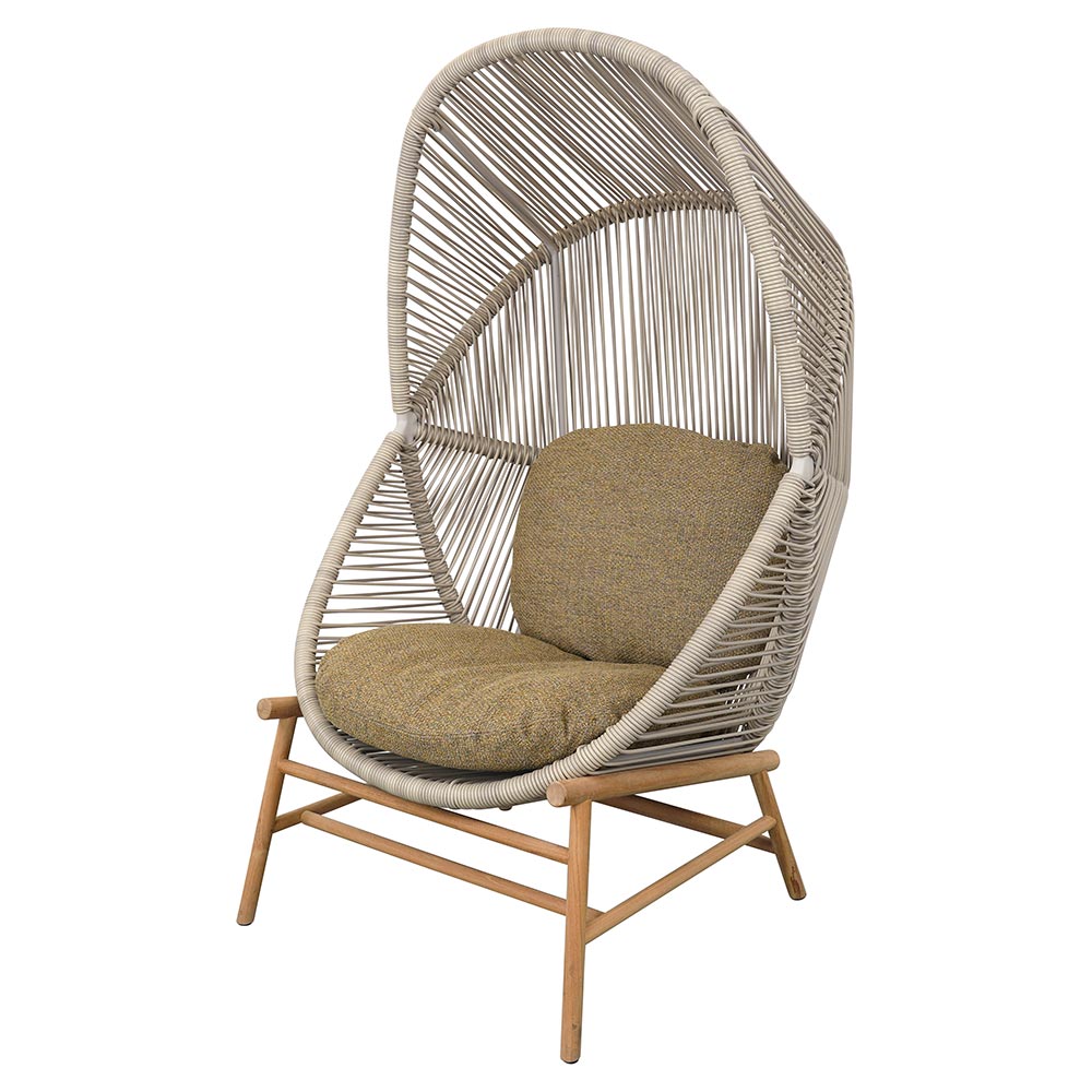 Hive Outdoor Chair - Turmeric Yellow Cushions, Sand Weave Chair, Teak Base