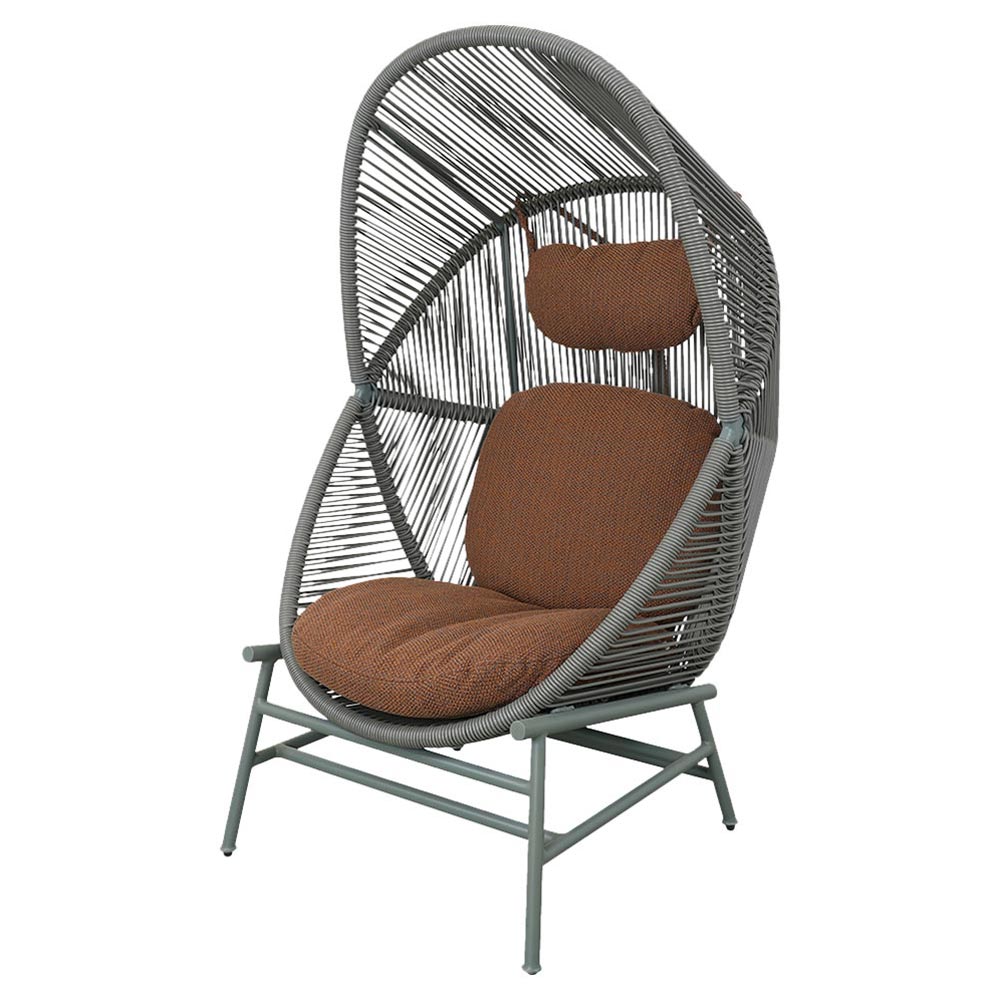 Hive Outdoor Chair - Umber Brown Cushions, Dusty Green Weave Chair, Dusty Green Aluminum Base