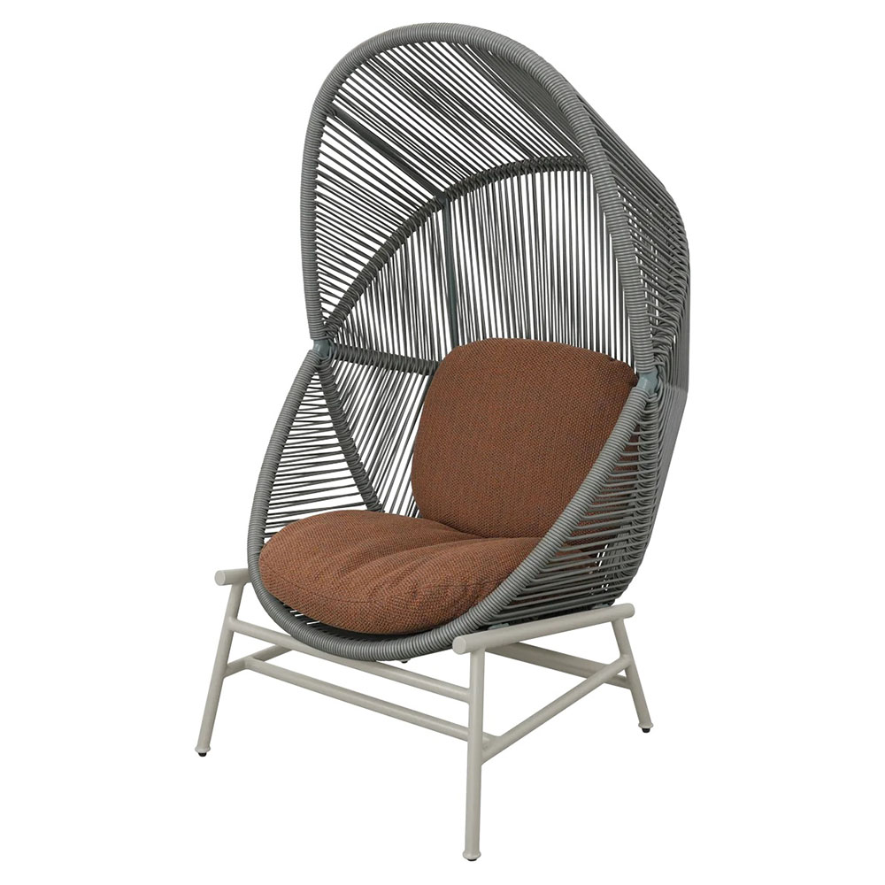 Hive Outdoor Chair - Umber Brown Cushions, Dusty Green Weave Chair, Sand Aluminum Base