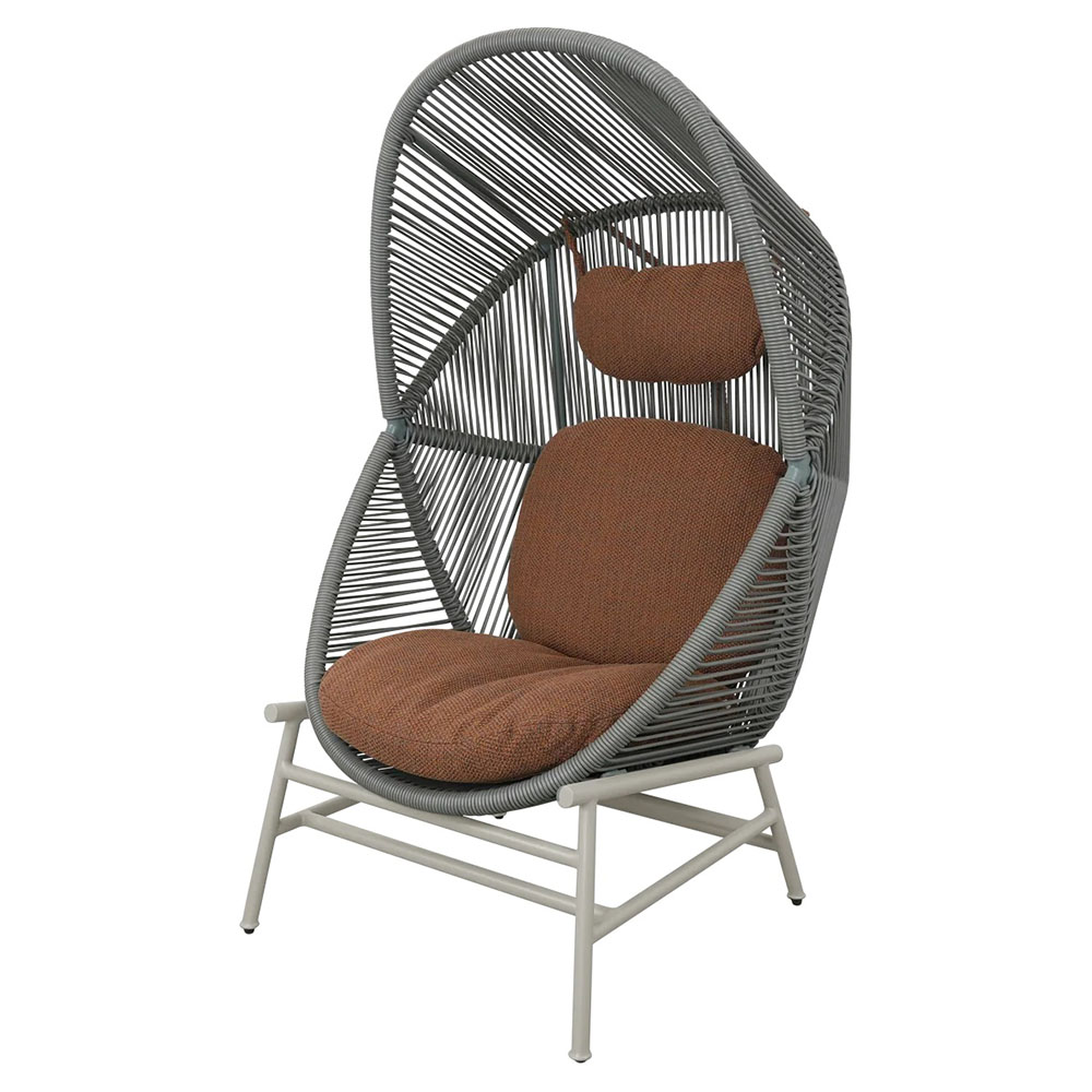 Hive Outdoor Chair - Umber Brown Cushions, Dusty Green Weave Chair, Sand Aluminum Base