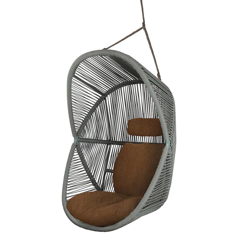 Hive Outdoor Chair - Umber Brown Cushions, Dusty Green Weave Chair, Taupe Rope Suspension