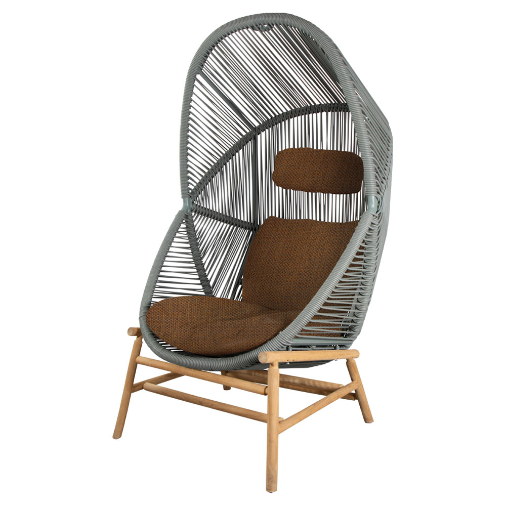 Hive Outdoor Chair - Umber Brown Cushions, Dusty Green Weave Chair, Teak Base