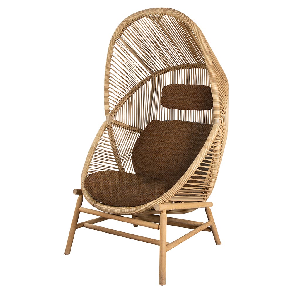 Hive Outdoor Chair Umber Brown Cushions Natural Weave Chair Teak Base 2 | Rouse Home