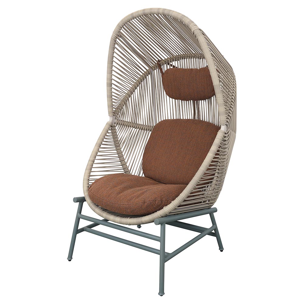 Hive Outdoor Chair - Umber Brown Cushions, Sand Weave Chair, Dusty Green Aluminum Base
