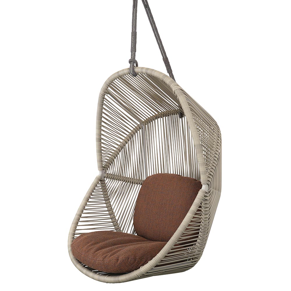 Hive Outdoor Chair - Umber Brown Cushions, Sand Weave Chair, Taupe Rope Suspension