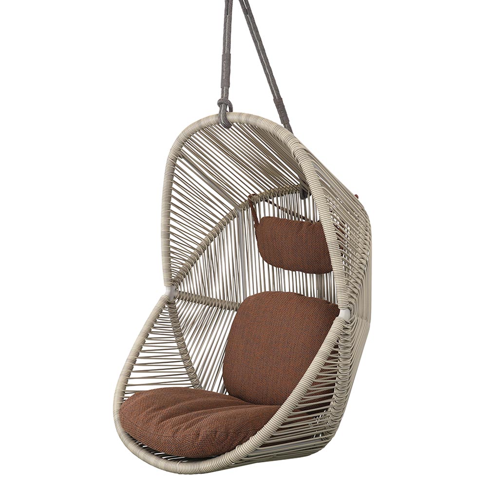 Hive Outdoor Chair - Umber Brown Cushions, Sand Weave Chair, Taupe Rope Suspension