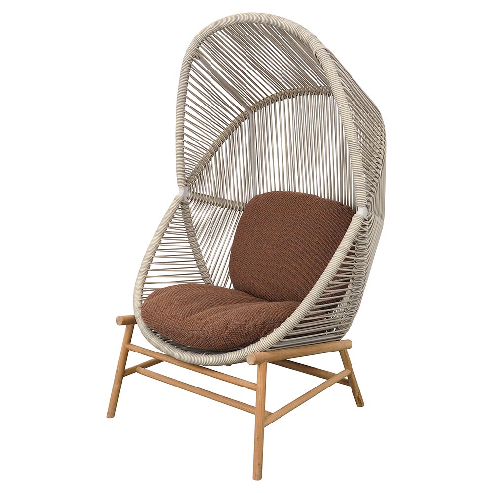 Hive Outdoor Chair - Umber Brown Cushions, Sand Weave Chair, Teak Base