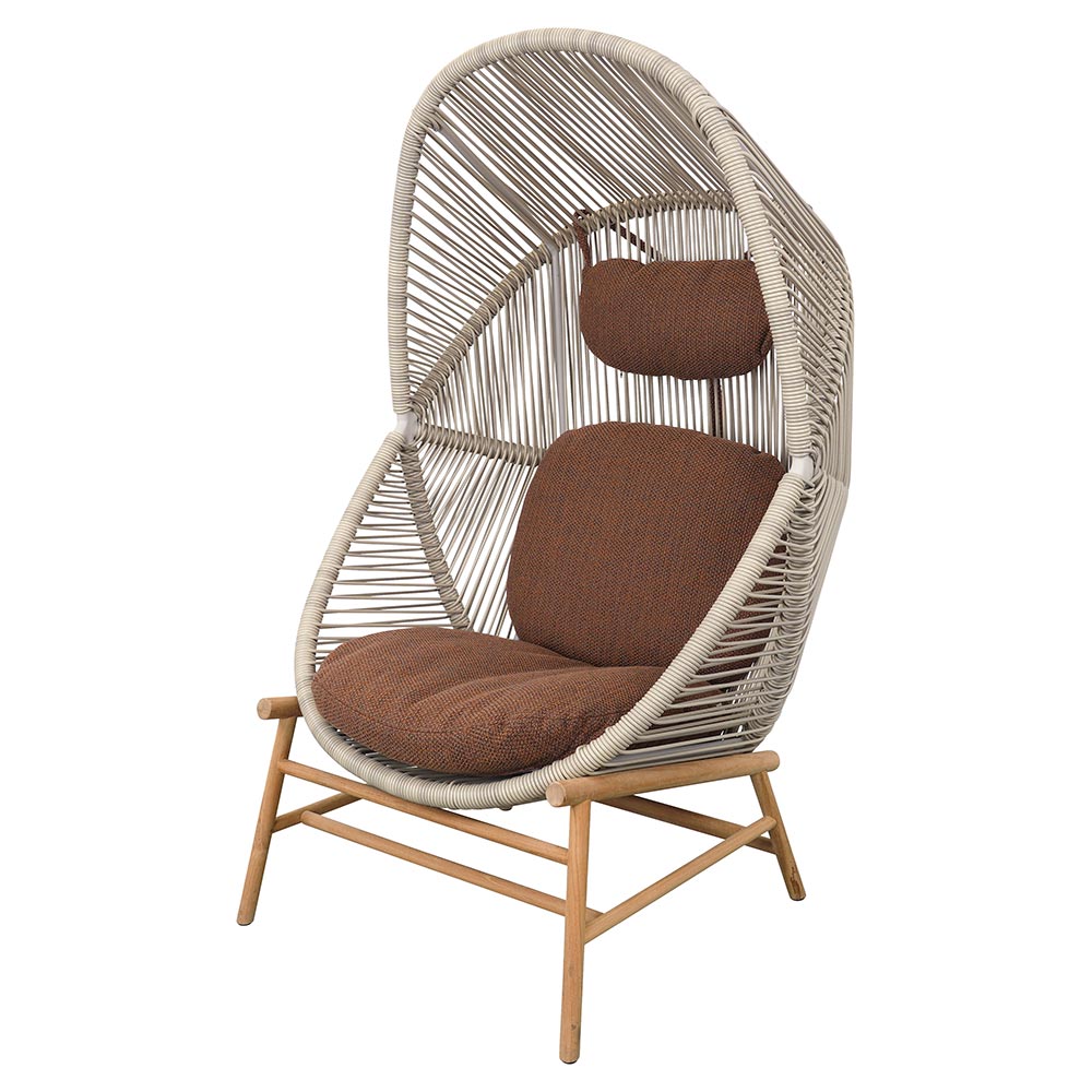 Hive Outdoor Chair - Umber Brown Cushions, Sand Weave Chair, Teak Base