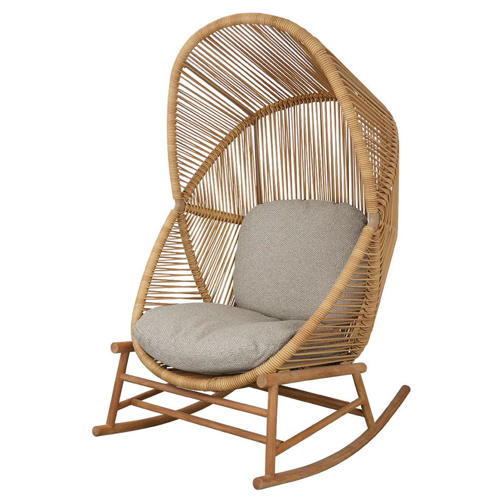 Hive Outdoor Rocking Chair - Light Brown Cushions, Natural Frame