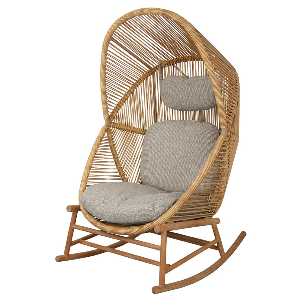Hive Outdoor Rocking Chair - Light Brown Cushions, Natural Frame
