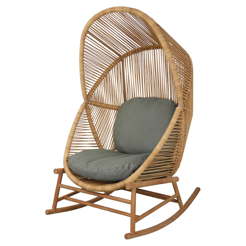 Hive Outdoor Rocking Chair - Light Green Cushions, Natural Frame