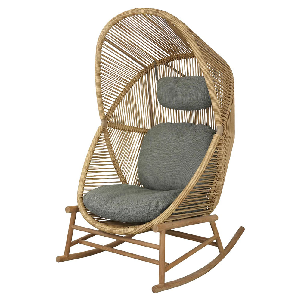 Hive Outdoor Rocking Chair - Light Green Cushions, Natural Frame