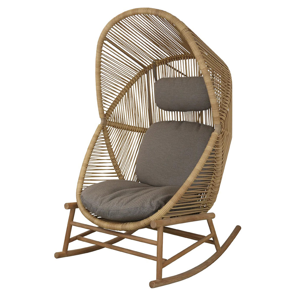 Hive Outdoor Rocking Chair - Taupe Cushions, Natural Frame