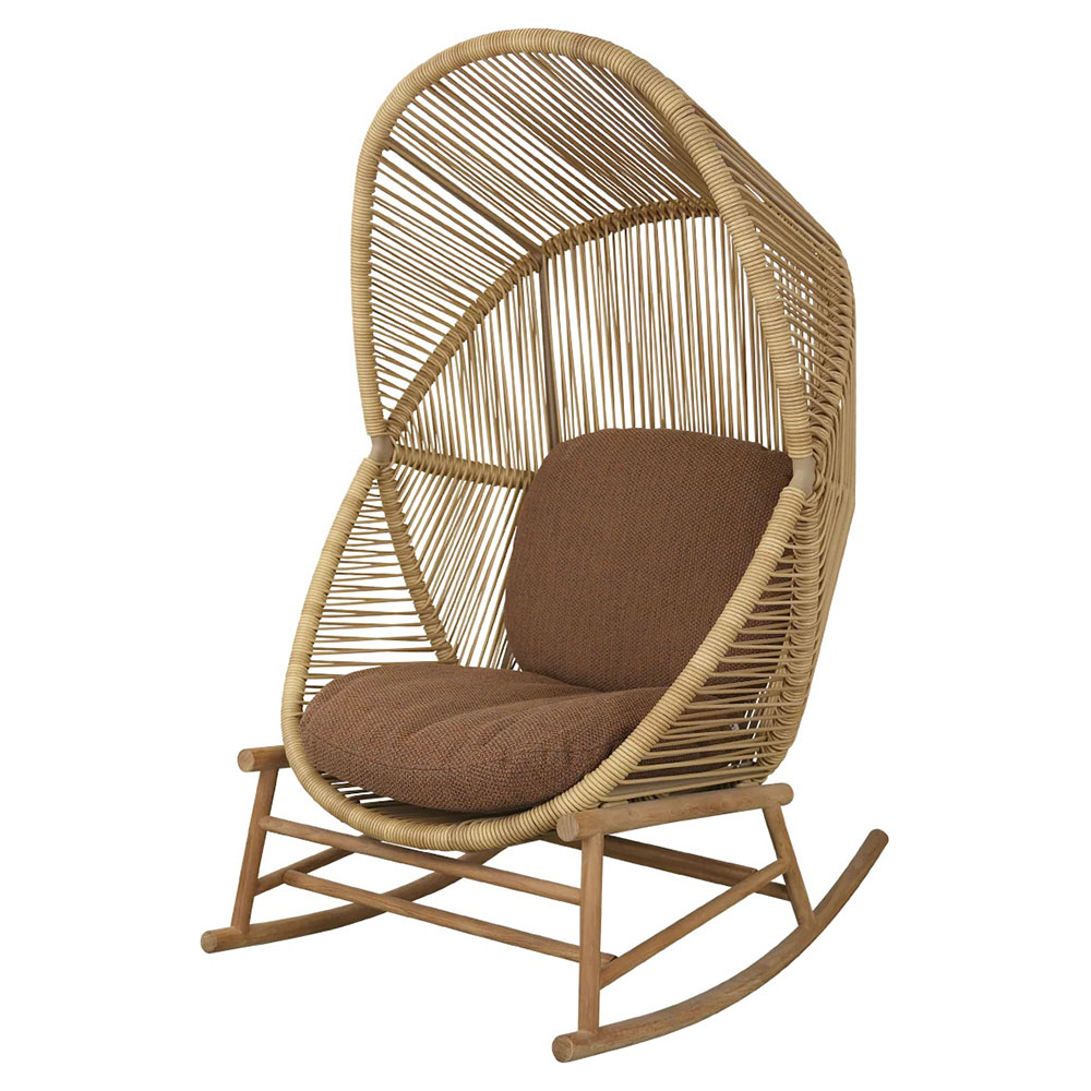 Hive Outdoor Rocking Chair - Umber Brown Cushions, Natural Frame