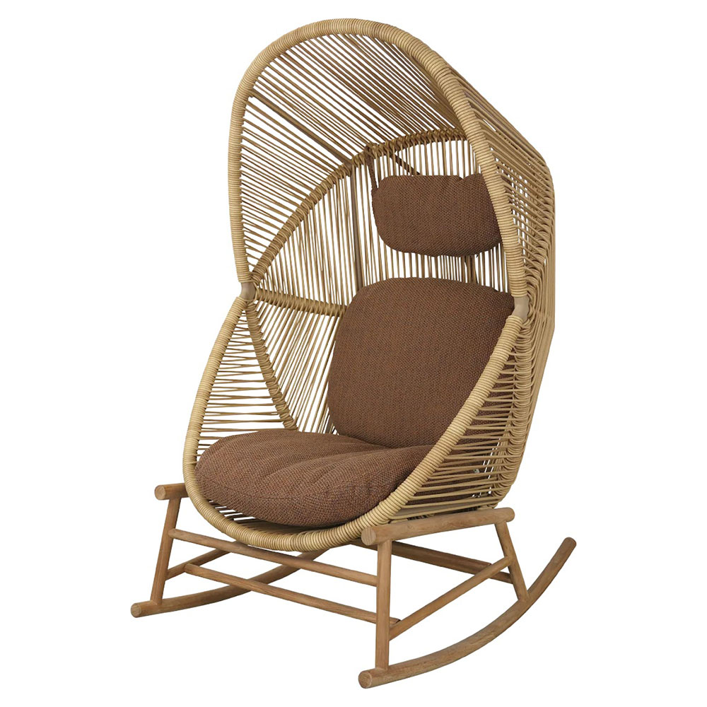 Hive Outdoor Rocking Chair - Umber Brown Cushions, Natural Frame