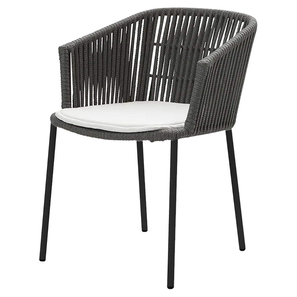 Moments Outdoor Stackable Chair - White Seat Cushion, Dark Gray Rope Frame | Rouse Home