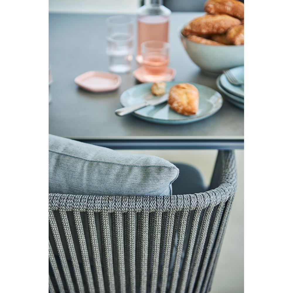 Moments Outdoor Stackable Chair - White Seat Cushion, Gray Rope Frame | Rouse Home