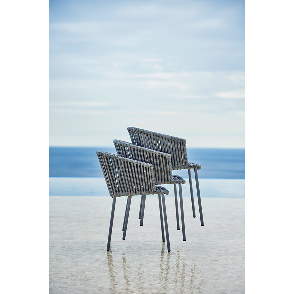Moments Outdoor Stackable Chair - White Seat Cushion, Gray Rope Frame | Rouse Home