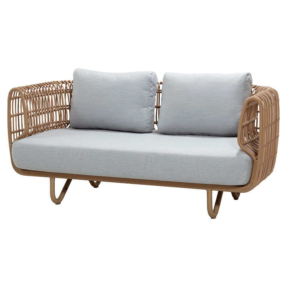 Nest Outdoor 2 Seater Sofa - Light Gray Cushions, Natural Weave Frame | Rouse Home