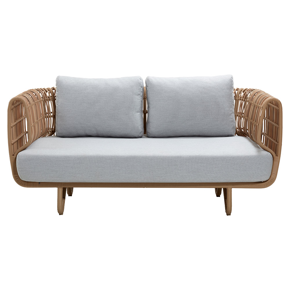 Nest Outdoor 2 Seater Sofa - Light Gray Cushions, Natural Weave Frame | Rouse Home