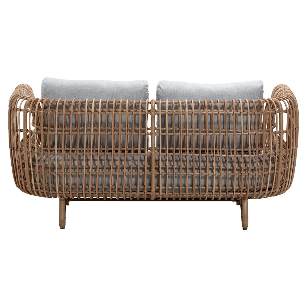 Nest Outdoor 2 Seater Sofa - Light Gray Cushions, Natural Weave Frame | Rouse Home