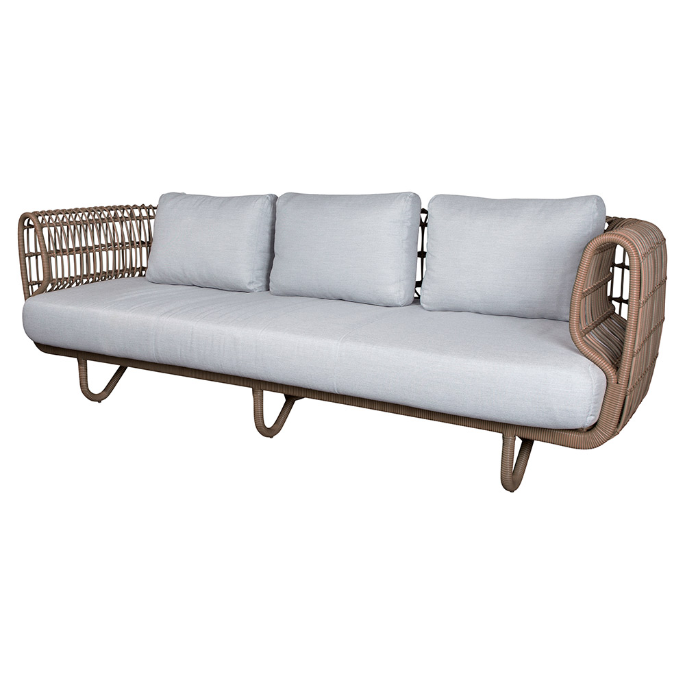 Nest Outdoor 3 Seater Sofa - Light Gray Cushions, Natural Weave Frame | Rouse Home