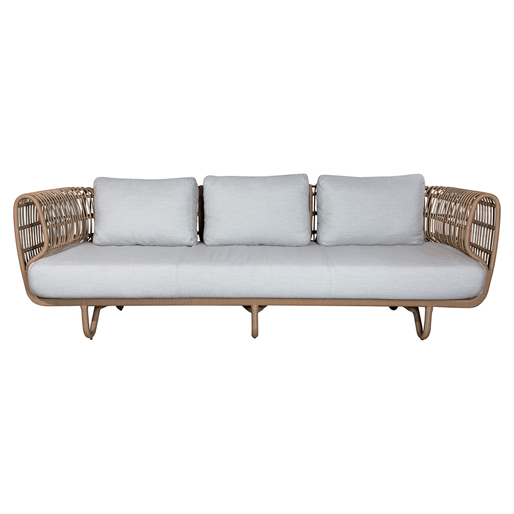 Nest Outdoor 3 Seater Sofa - Light Gray Cushions, Natural Weave Frame | Rouse Home