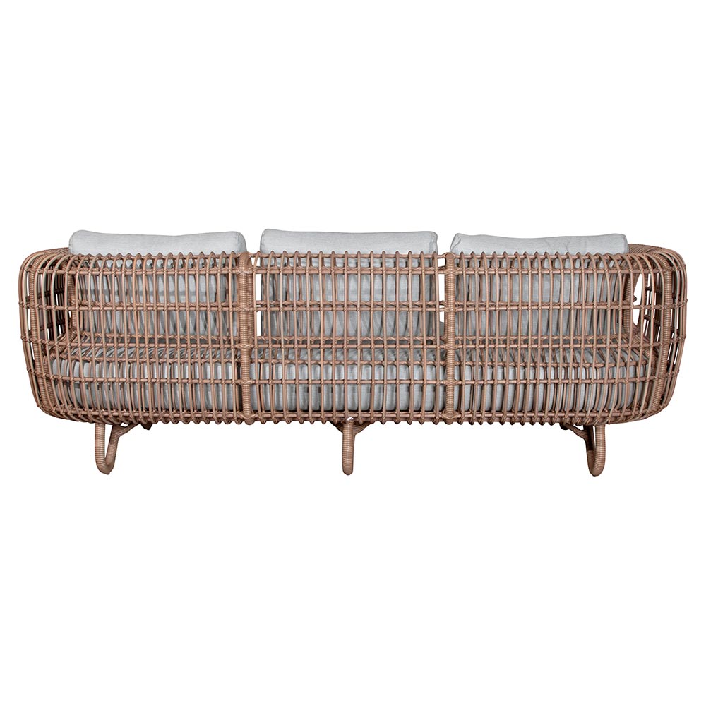 Nest Outdoor 3 Seater Sofa - Light Gray Cushions, Natural Weave Frame | Rouse Home
