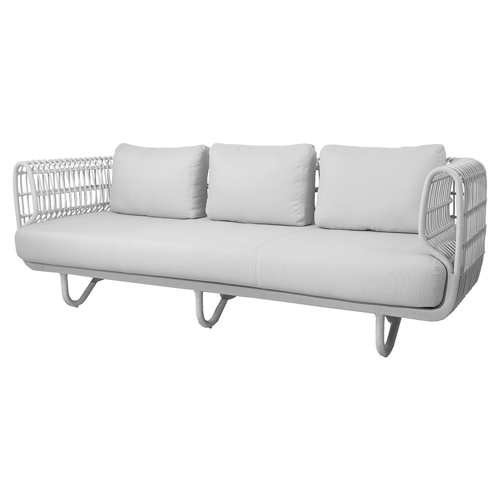 Nest Outdoor 3 Seater Sofa - White Cushions, White Weave Frame | Rouse Home