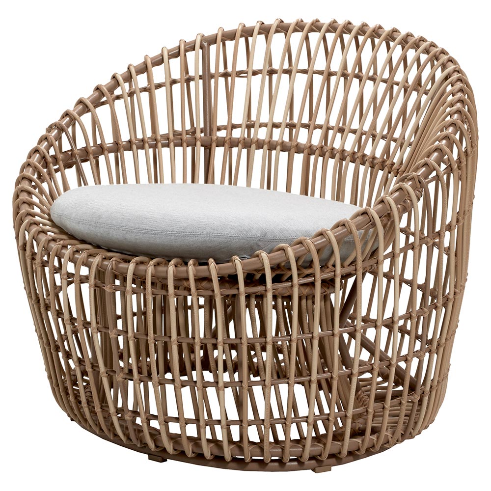 Nest Outdoor Round Chair - Light Gray Cushions, Natural Weave Frame