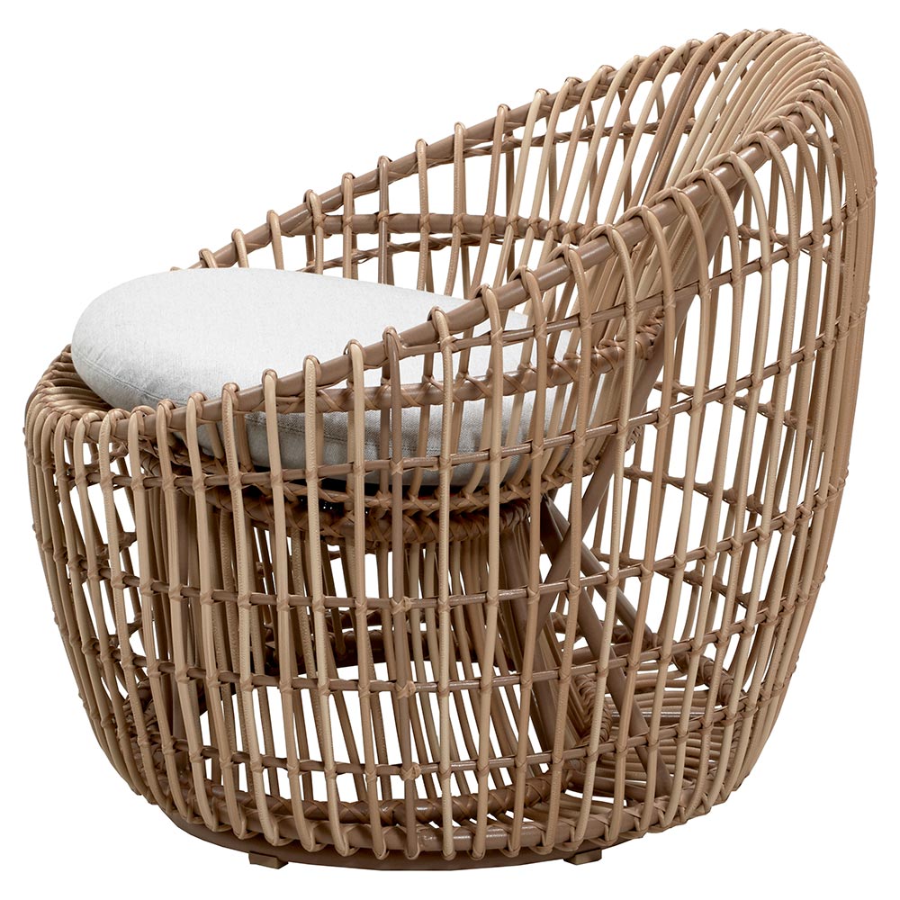 Nest Outdoor Round Chair - Light Gray Cushions, Natural Weave Frame