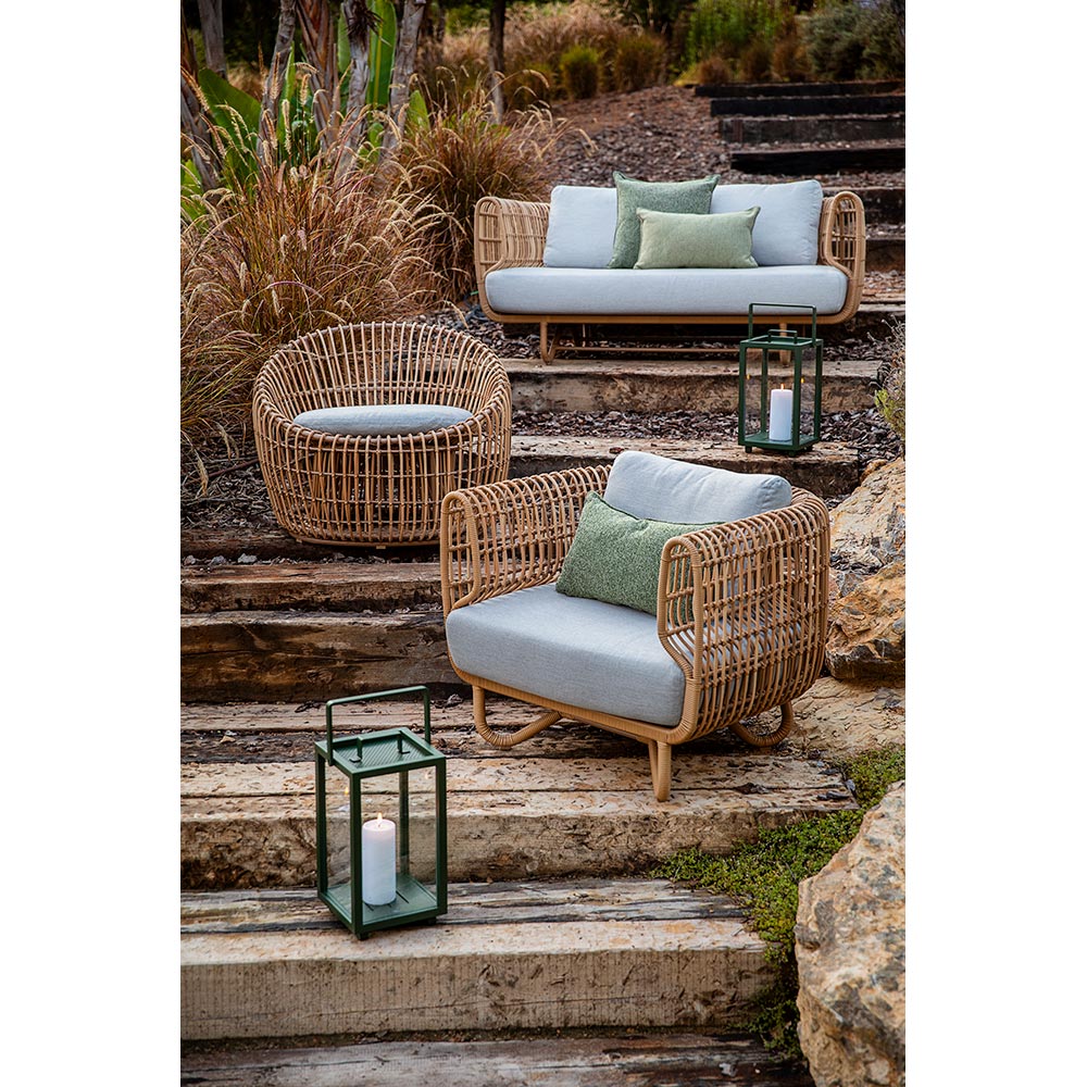 Nest Outdoor Round Chair - Light Gray Cushions, Natural Weave Frame