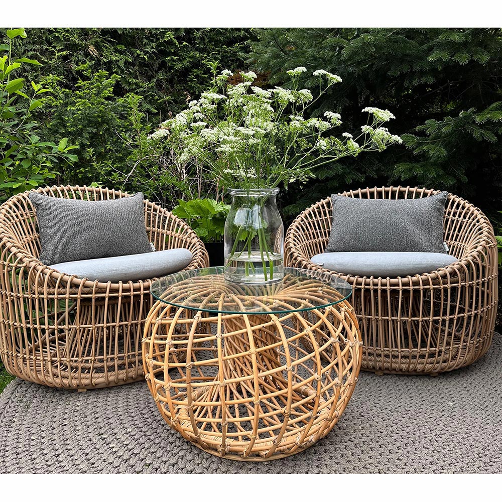 Nest Outdoor Round Chair - Light Gray Cushions, Natural Weave Frame