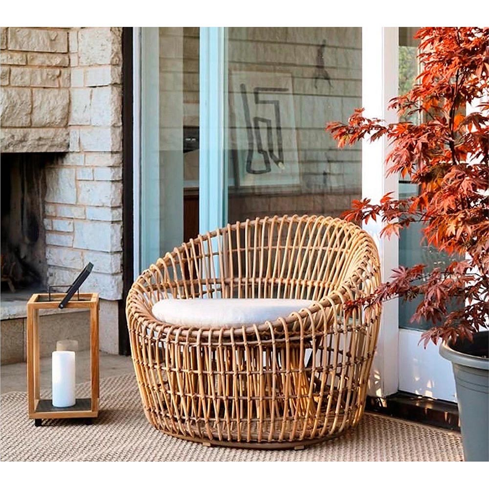 Nest Outdoor Round Chair - Light Gray Cushions, Natural Weave Frame