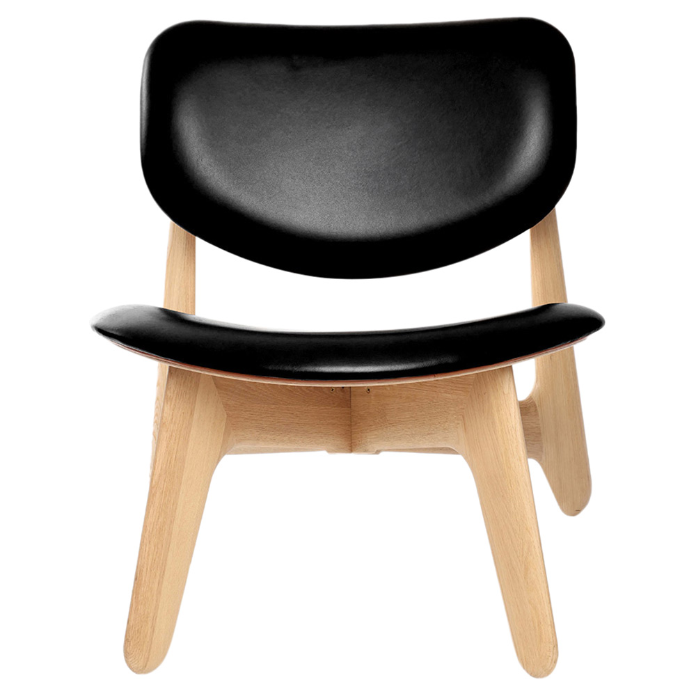 Slab Lounge Chair - Natural Oak, Black Leather