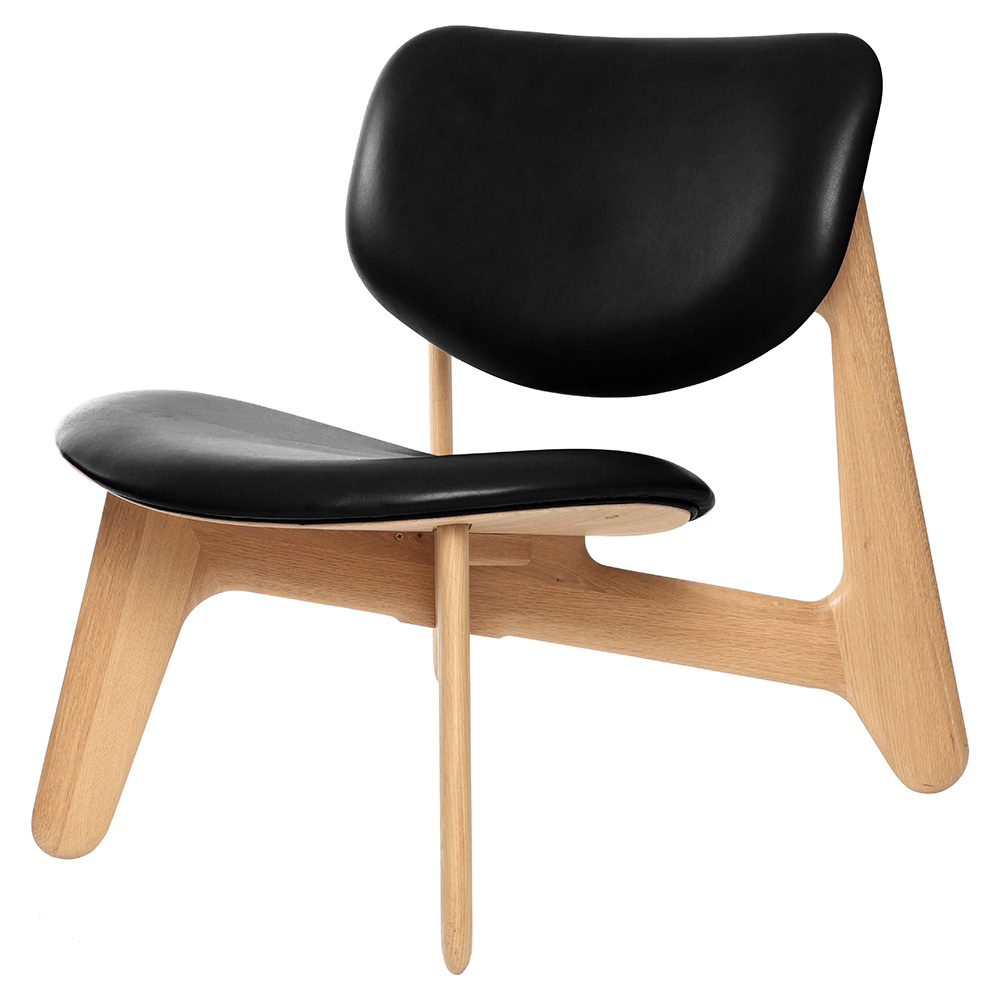 Slab Lounge Chair - Natural Oak, Black Leather