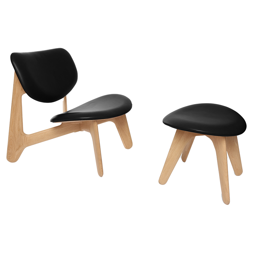 Slab Lounge Chair - Natural Oak, Black Leather