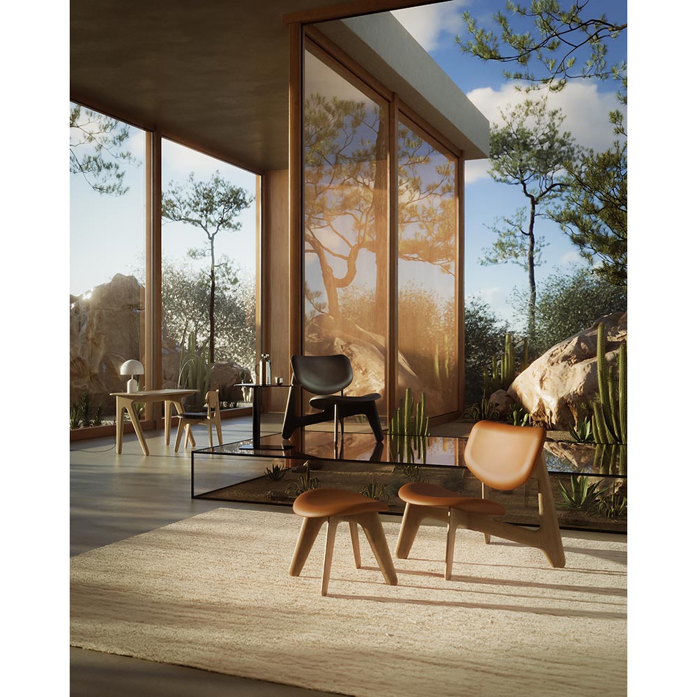 Slab Lounge Chair - Natural Oak, Cognac Leather