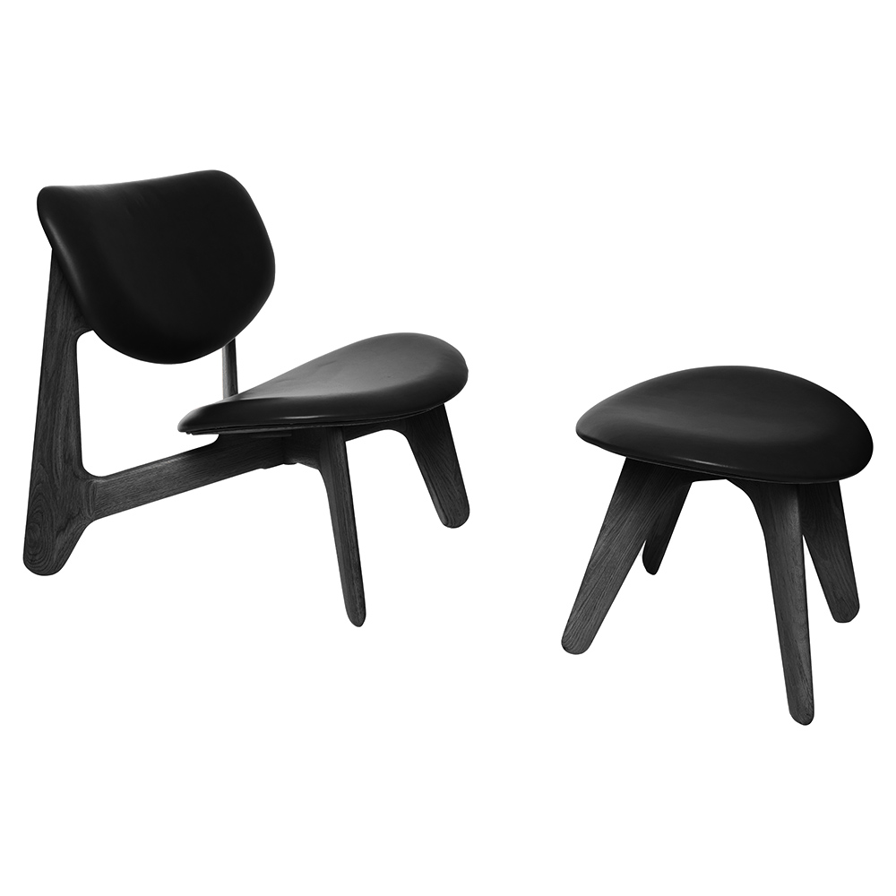 Slab Ottoman - Black Oak, Black Leather