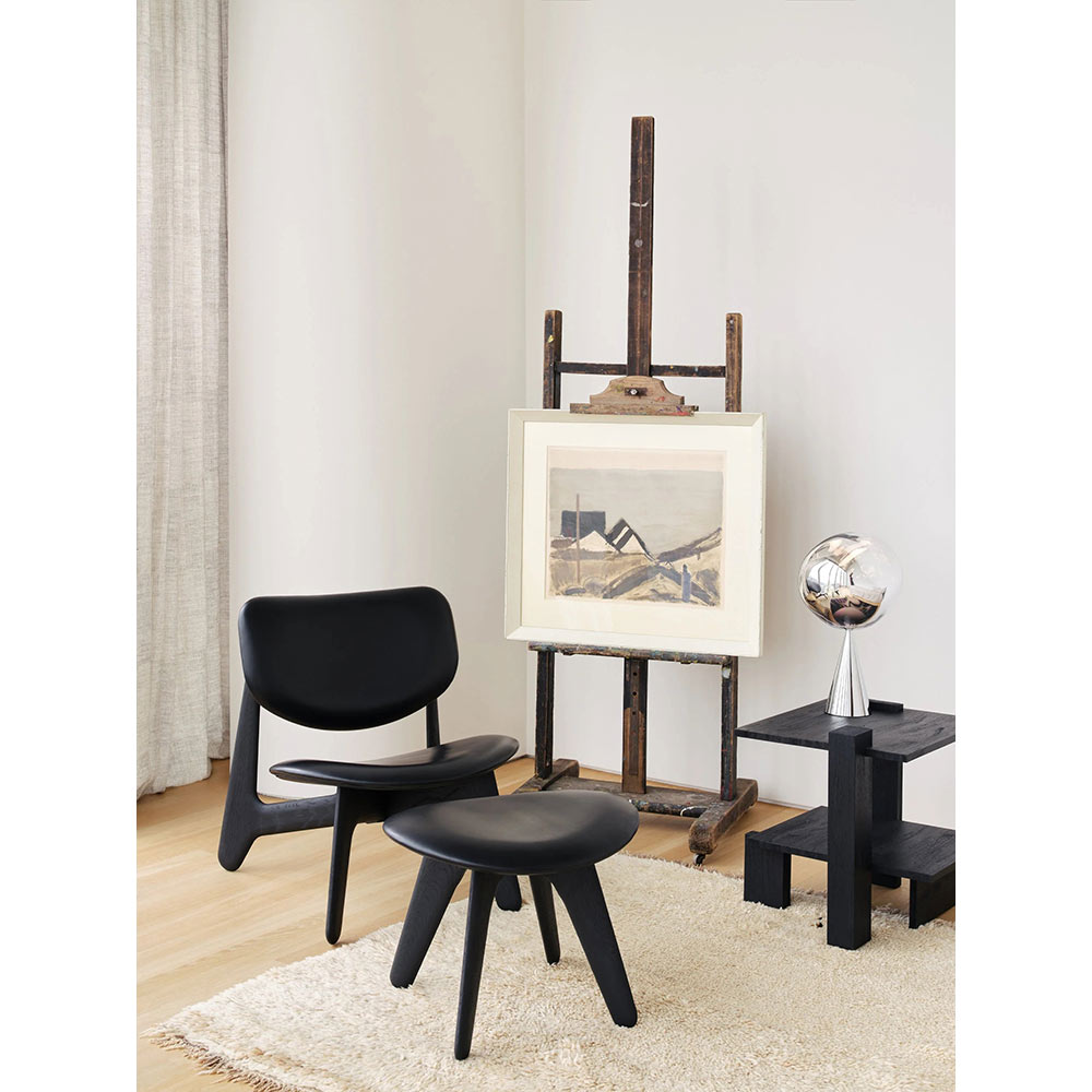 Slab Ottoman - Black Oak, Black Leather